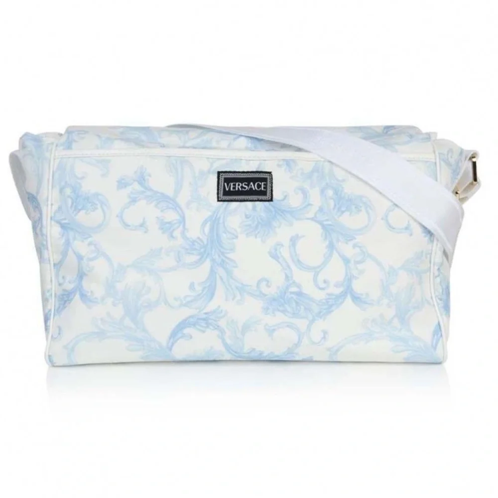 Versace White and Light Blue Barocco Print Baby Bag